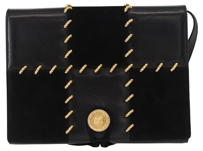 Borsa a Spalla Gancini in Pelle Suede Nera e Oro Auth 156462 di Salvatore Ferragamo Nero D'oro - vista 13