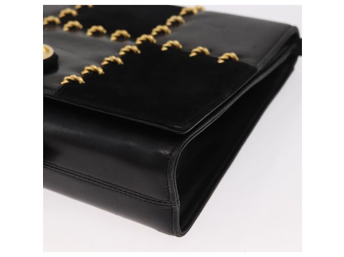 Borsa a Spalla Gancini in Pelle Suede Nera e Oro Auth 156462 di Salvatore Ferragamo Nero D'oro - vista 14