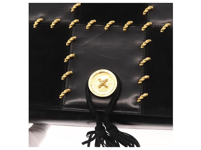 Borsa a Spalla Gancini in Pelle Suede Nera e Oro Auth 156462 di Salvatore Ferragamo Nero D'oro - vista 17