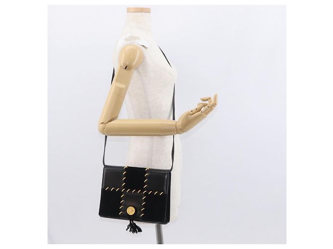 Borsa a Spalla Gancini in Pelle Suede Nera e Oro Auth 156462 di Salvatore Ferragamo Nero D'oro - vista 22