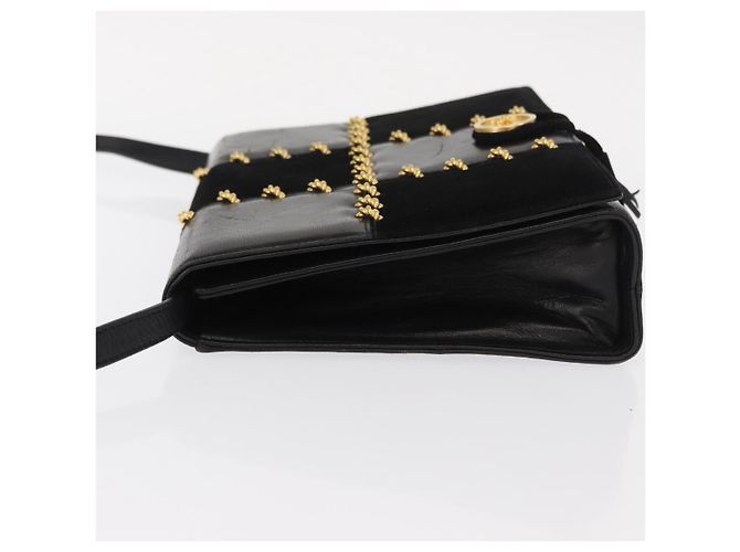 Borsa a Spalla Gancini in Pelle Suede Nera e Oro Auth 156462 di Salvatore Ferragamo Nero D'oro - vista 4
