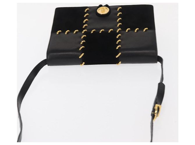 Borsa a Spalla Gancini in Pelle Suede Nera e Oro Auth 156462 di Salvatore Ferragamo Nero D'oro - vista 6