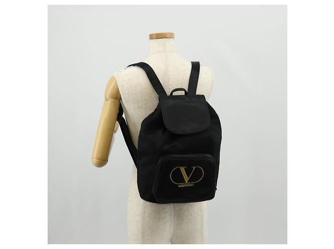 Zaino Valentino in nylon e pelle nero e oro Auth BA8694 D'oro - vista 25