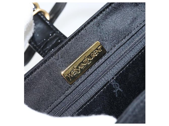 SAINT LAURENT Borsa a mano in tela pelle nera oro Auth 156805 Nero D'oro - vista 10