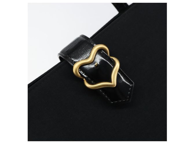 SAINT LAURENT Borsa a mano in tela pelle nera oro Auth 156805 Nero D'oro - vista 17