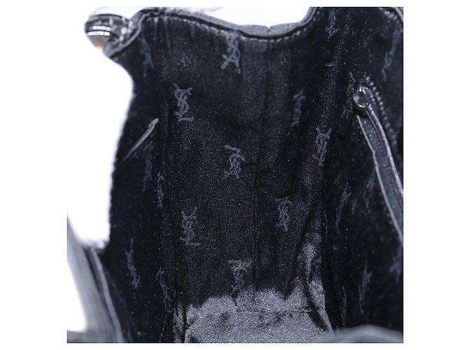 SAINT LAURENT Borsa a mano in tela pelle nera oro Auth 156805 Nero D'oro - vista 19