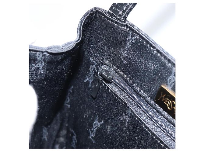 SAINT LAURENT Borsa a mano in tela pelle nera oro Auth 156805 Nero D'oro - vista 20