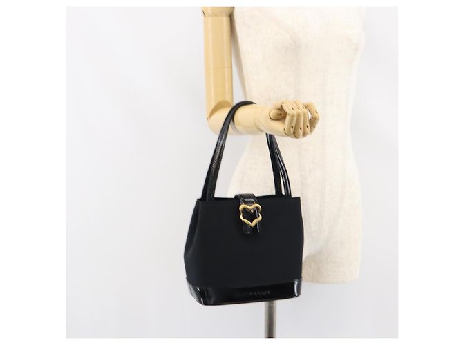 SAINT LAURENT Borsa a mano in tela pelle nera oro Auth 156805 Nero D'oro - vista 22