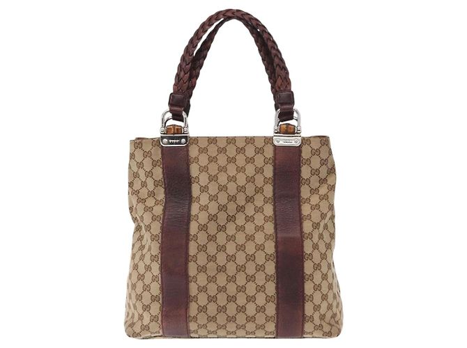 Bamboo GUCCI GG Canvas Bambus Tote Bag Beige Silber 232946 Auth ep12263 - Ansicht 13