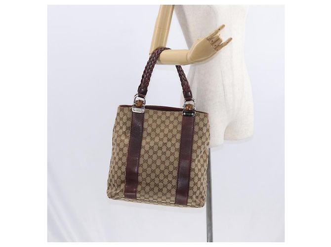 Bamboo GUCCI GG Canvas Bambus Tote Bag Beige Silber 232946 Auth ep12263 - Ansicht 23