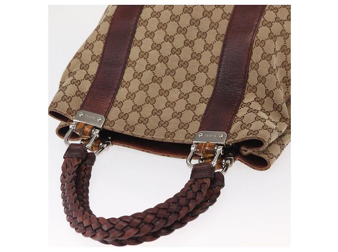 Bamboo GUCCI GG Canvas Bambus Tote Bag Beige Silber 232946 Auth ep12263 - Ansicht 6