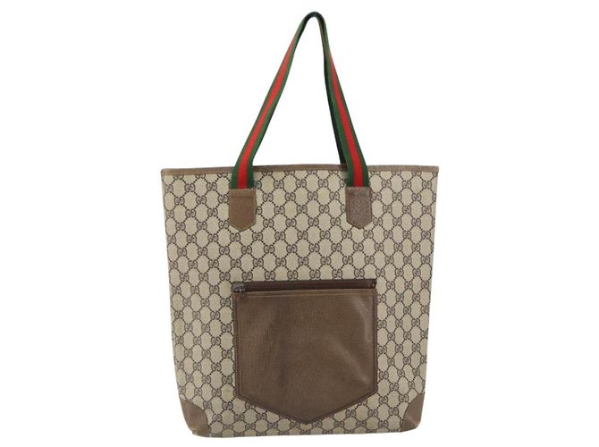 Borsa tote in PVC beige e rosso della linea Sherry GG Supreme di GUCCI Auth ep12381 - vista 13