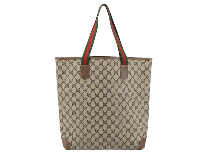 Borsa tote in PVC beige e rosso della linea Sherry GG Supreme di GUCCI Auth ep12381 - vista 2
