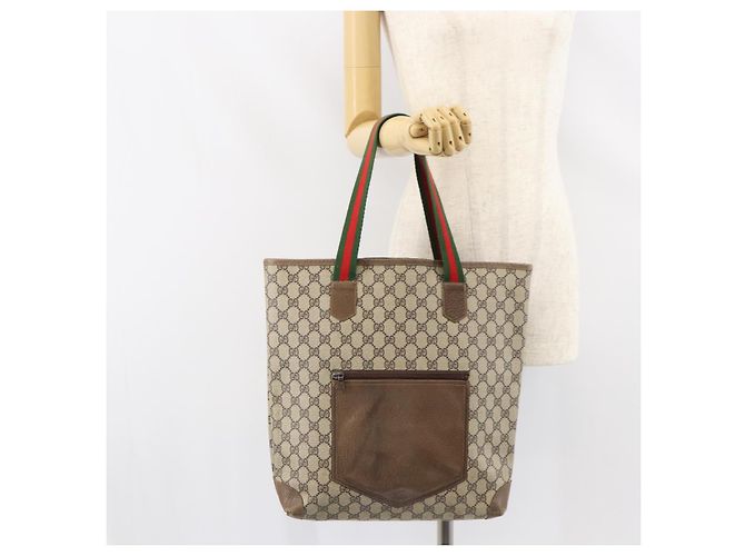 Borsa tote in PVC beige e rosso della linea Sherry GG Supreme di GUCCI Auth ep12381 - vista 20