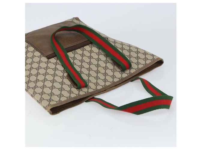 Borsa tote in PVC beige e rosso della linea Sherry GG Supreme di GUCCI Auth ep12381 - vista 6