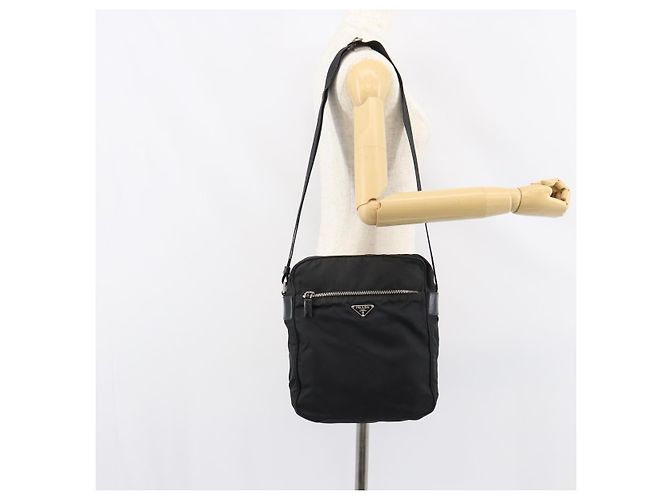 Borsa a Spalla PRADA Nylon Argento Nero Auth ep12391 - vista 25