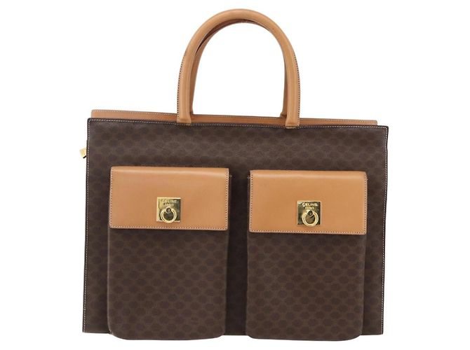 Céline Borsa tote in tela Macadam CELINE in pelle PVC marrone oro Auth ka860 D'oro - vista 13