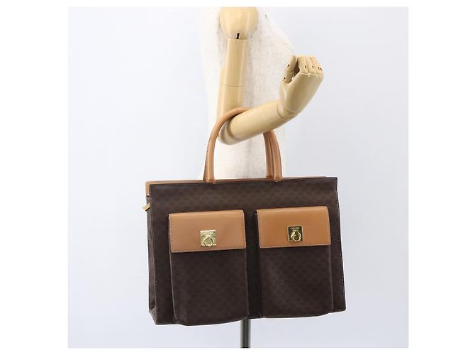 Céline Borsa tote in tela Macadam CELINE in pelle PVC marrone oro Auth ka860 D'oro - vista 23