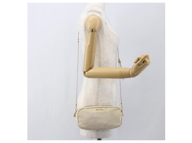 Borsa a Spalla Miu Miu in Pelle Beige Chiaro Dorato Auth ka871 D'oro - vista 21