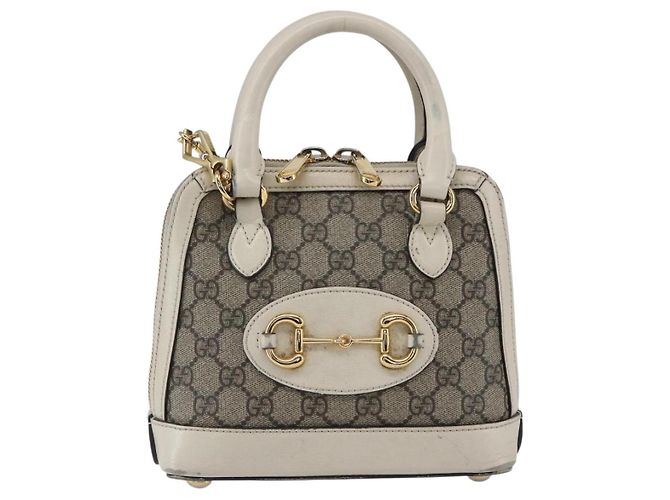Gucci Borsa GG Supreme Horsebit in PVC 2way Beige Bianco oro 640716 Auth gh1419 - vista 13