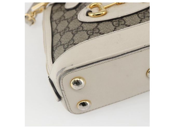 Gucci Borsa GG Supreme Horsebit in PVC 2way Beige Bianco oro 640716 Auth gh1419 - vista 16