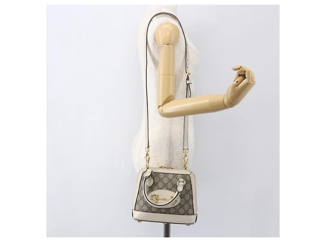 Gucci Borsa GG Supreme Horsebit in PVC 2way Beige Bianco oro 640716 Auth gh1419 - vista 23