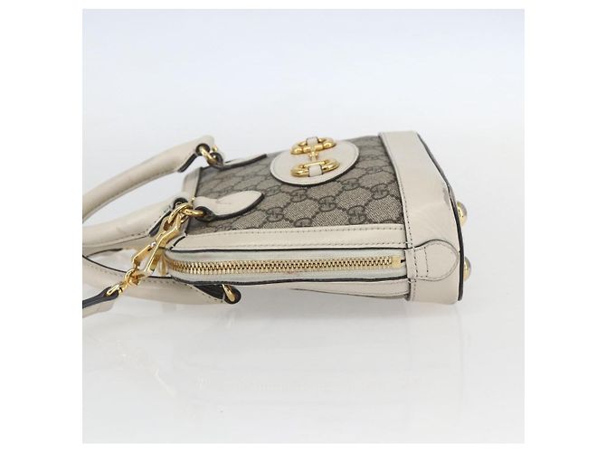 Gucci Borsa GG Supreme Horsebit in PVC 2way Beige Bianco oro 640716 Auth gh1419 - vista 3