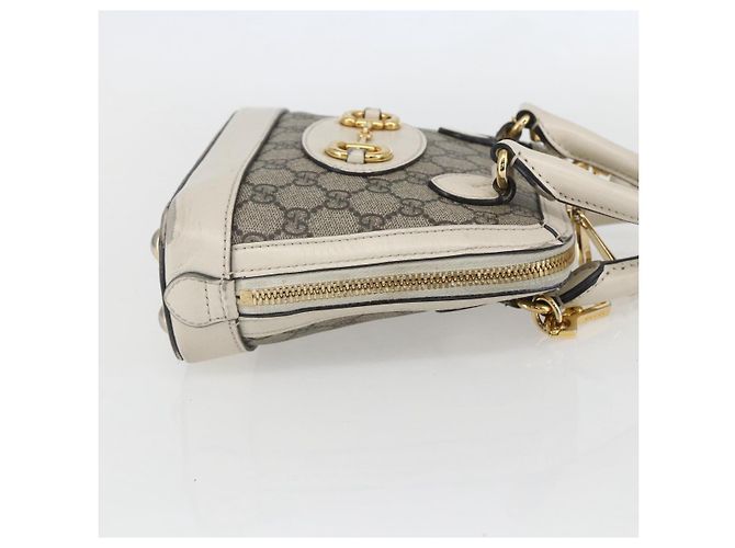 Gucci Borsa GG Supreme Horsebit in PVC 2way Beige Bianco oro 640716 Auth gh1419 - vista 4