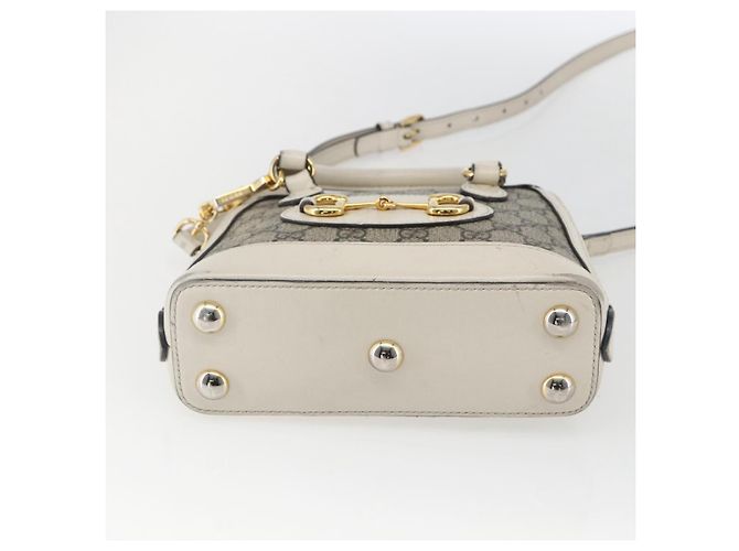 Gucci Borsa GG Supreme Horsebit in PVC 2way Beige Bianco oro 640716 Auth gh1419 - vista 5