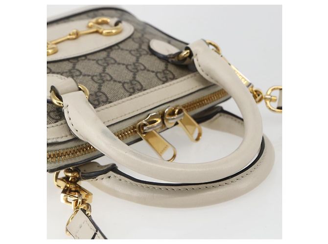 Gucci Borsa GG Supreme Horsebit in PVC 2way Beige Bianco oro 640716 Auth gh1419 - vista 7