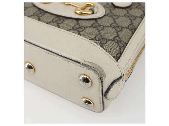 Gucci Borsa GG Supreme Horsebit in PVC 2way Beige Bianco oro 640716 Auth gh1419 - vista 9