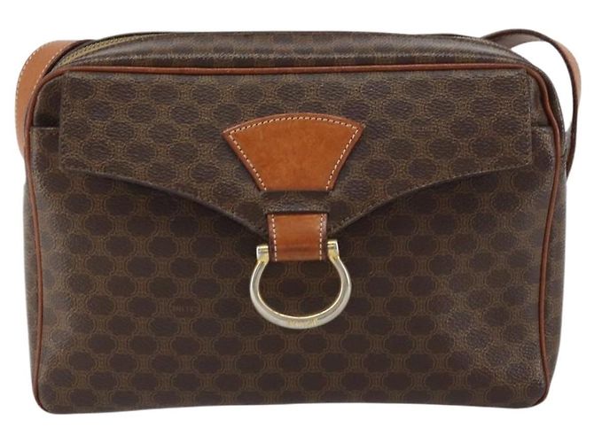 Céline Borsa a Spalla in Tela Macadam CELINE in Pelle PVC Marrone Oro Auth mr1695 D'oro - vista 13