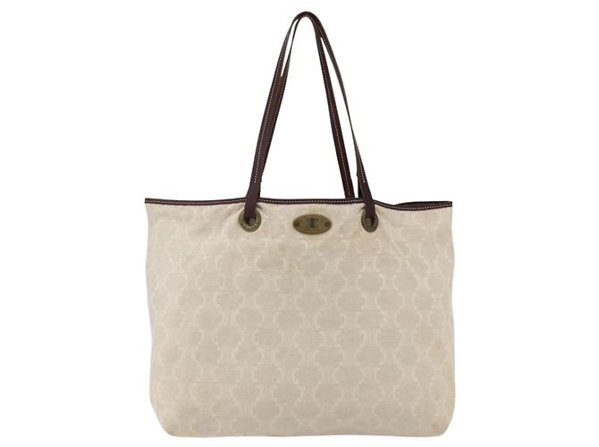 Céline Borsa tote in tela Macadam beige e oro CELINE Paris Auth 156134 D'oro - vista 13
