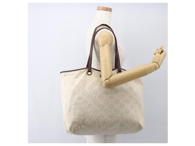 Céline Borsa tote in tela Macadam beige e oro CELINE Paris Auth 156134 D'oro - vista 22