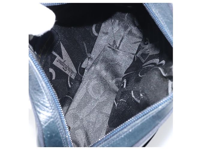 Bolso de Hombro Salvatore Ferragamo Vala de Cuero Azul Marino Dorado Auth BA8897 - vista 11