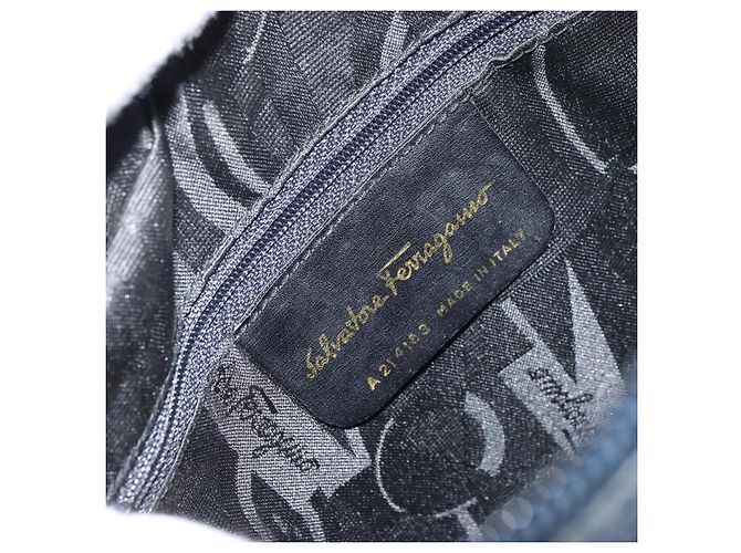 Bolso de Hombro Salvatore Ferragamo Vala de Cuero Azul Marino Dorado Auth BA8897 - vista 12