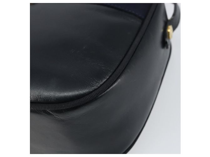 Bolso de Hombro Salvatore Ferragamo Vala de Cuero Azul Marino Dorado Auth BA8897 - vista 14