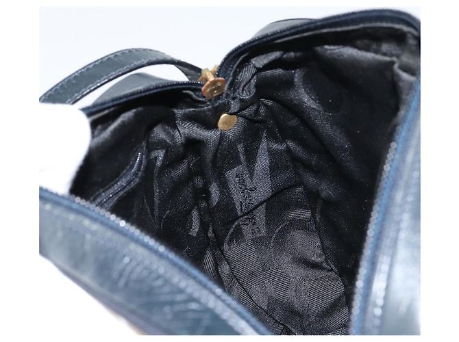 Bolso de Hombro Salvatore Ferragamo Vala de Cuero Azul Marino Dorado Auth BA8897 - vista 18