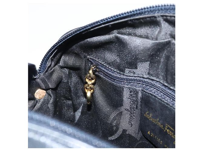 Bolso de Hombro Salvatore Ferragamo Vala de Cuero Azul Marino Dorado Auth BA8897 - vista 20