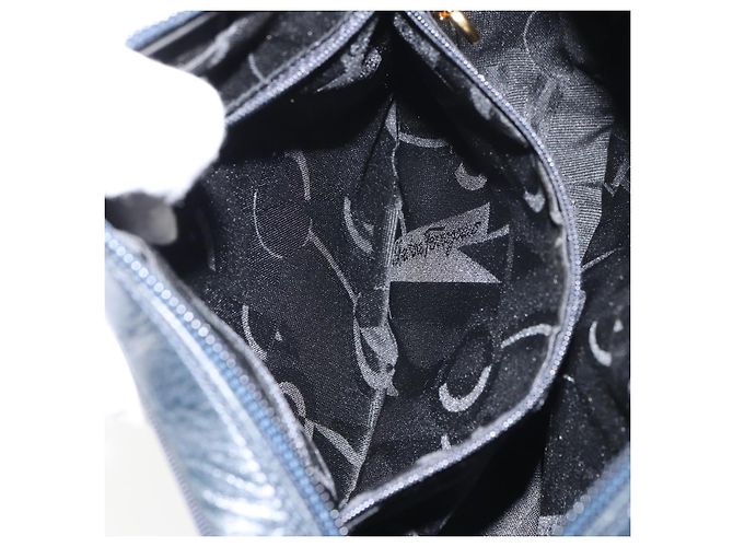 Bolso de Hombro Salvatore Ferragamo Vala de Cuero Azul Marino Dorado Auth BA8897 - vista 21