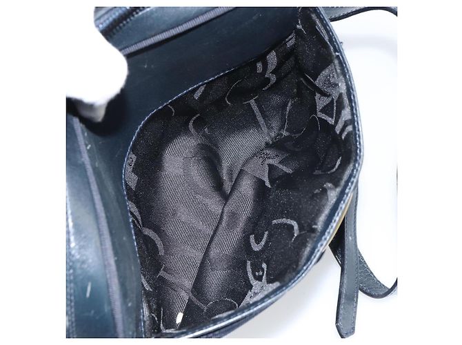 Bolso de Hombro Salvatore Ferragamo Vala de Cuero Azul Marino Dorado Auth BA8897 - vista 22