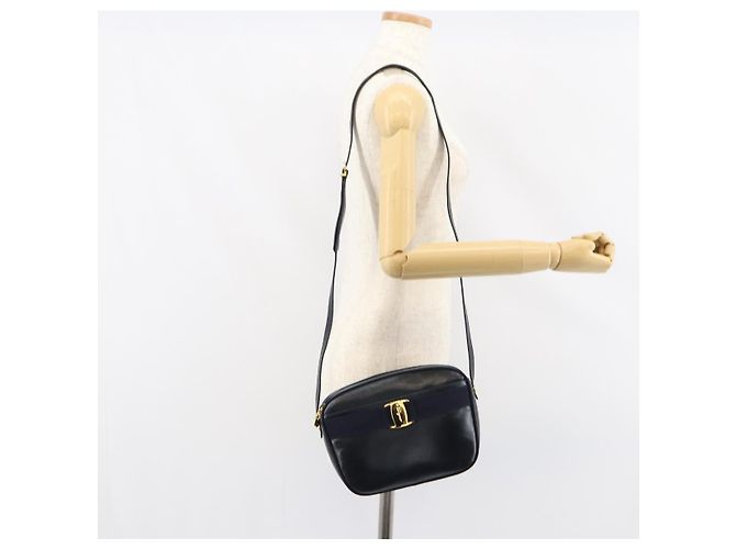 Bolso de Hombro Salvatore Ferragamo Vala de Cuero Azul Marino Dorado Auth BA8897 - vista 23