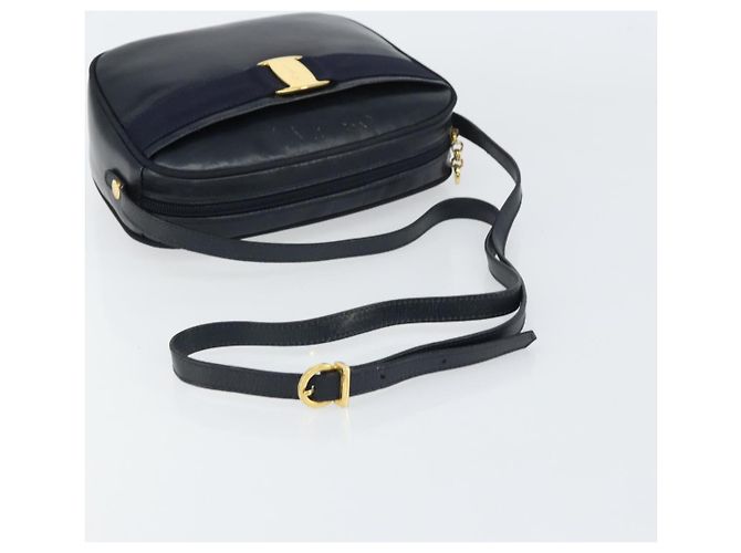 Bolso de Hombro Salvatore Ferragamo Vala de Cuero Azul Marino Dorado Auth BA8897 - vista 7