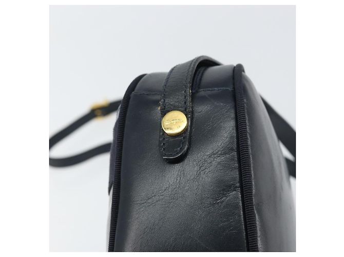 Bolso de Hombro Salvatore Ferragamo Vala de Cuero Azul Marino Dorado Auth BA8897 - vista 9