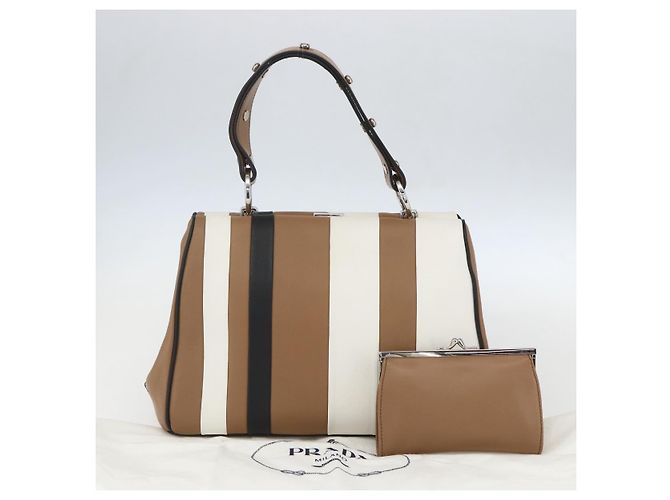 PRADA Borsa a Spalla Baiadera Pelle Marrone Argento Auth 158889SAV - vista 12