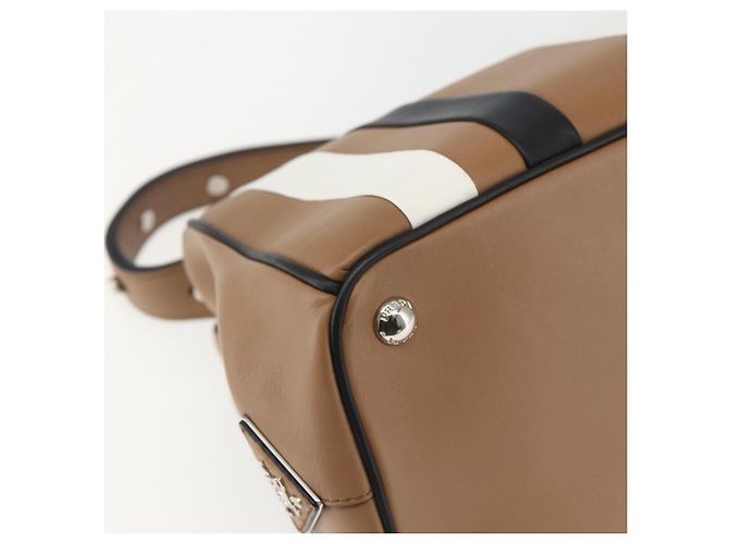 PRADA Borsa a Spalla Baiadera Pelle Marrone Argento Auth 158889SAV - vista 15