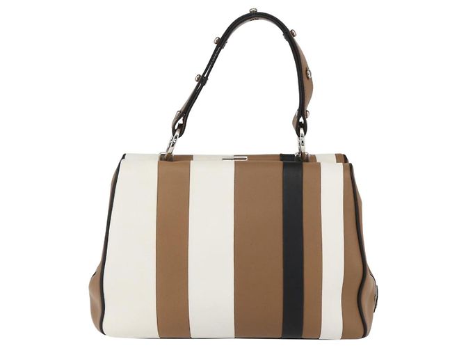 PRADA Borsa a Spalla Baiadera Pelle Marrone Argento Auth 158889SAV - vista 2