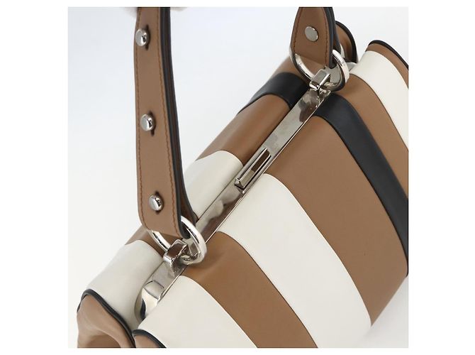PRADA Borsa a Spalla Baiadera Pelle Marrone Argento Auth 158889SAV - vista 6