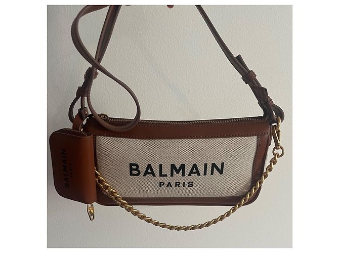 Autre Marque Bolsa transversal Balmain B-Army em lona e couro creme e marrom - vista 2
