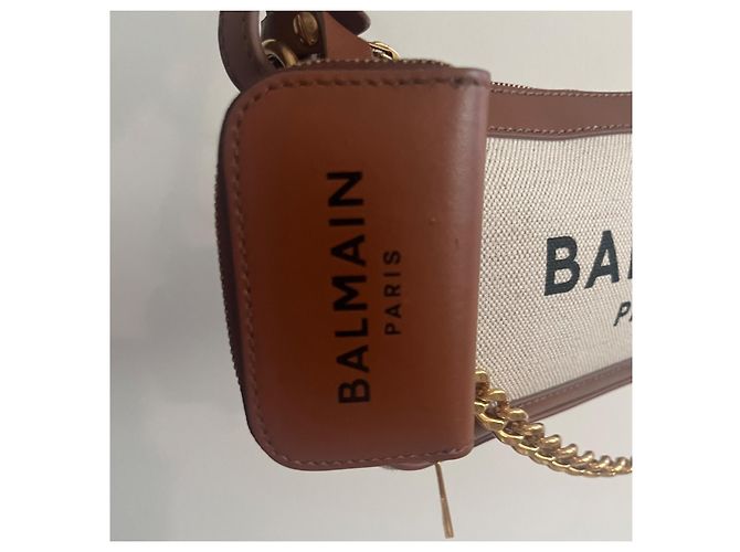 Autre Marque Bolsa transversal Balmain B-Army em lona e couro creme e marrom - vista 4
